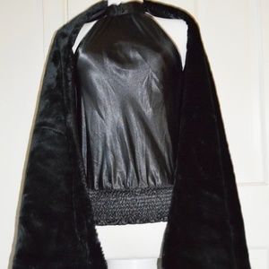 SCARF WRAP  ULTRA LONG  FAUX FUR  VERY SOFT  BLACK   8'4'' LONG x 24'' WIDE